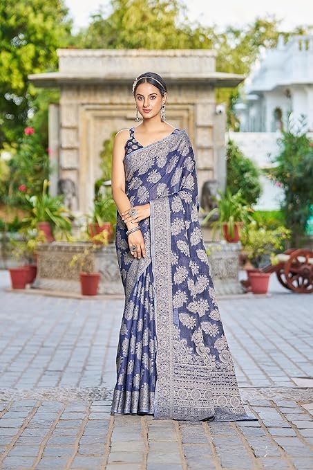 Lucknowi Chikankari Linen cotton Woven Saree